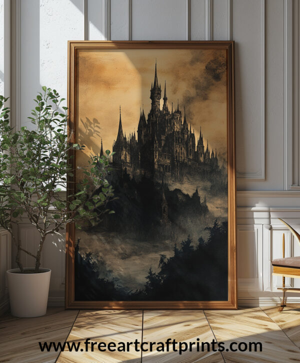 Gothic Dracula’s Castle Art Print - Dark Fantasy Wall Decor (300 Dpi, 24x36 Inches)