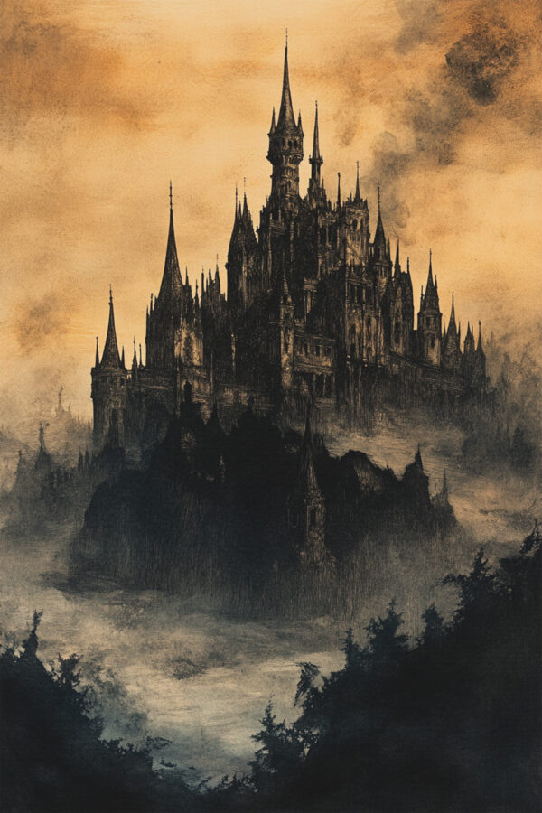 Gothic Dracula’s Castle Art Print - Dark Fantasy Wall Decor (300 Dpi, 24x36 Inches)