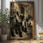 Gothic Funeral Procession Art Print - Mysterious Halloween Decor (300 Dpi, 24x36 Inches)