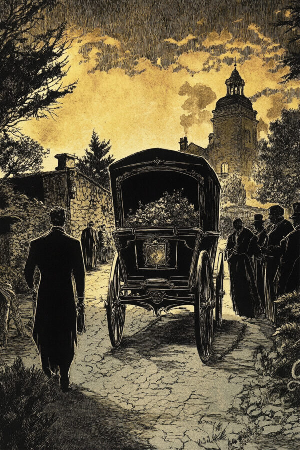 Victorian Gothic Funeral Procession Art Print - Haunting Halloween Decor (300 Dpi, 24x36 Inches)