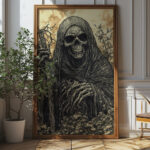 Grim Reaper's Gaze - Dark Art Halloween Poster (300 Dpi, 24x36 Inches)