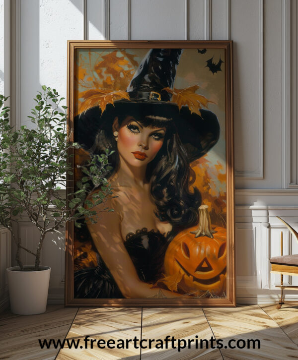 Classic Halloween Witch Pin-up Poster – Free Printable Download