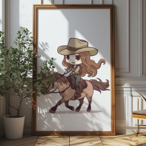 Wild West Whimsy: Kawaii Cowgirl On Horseback