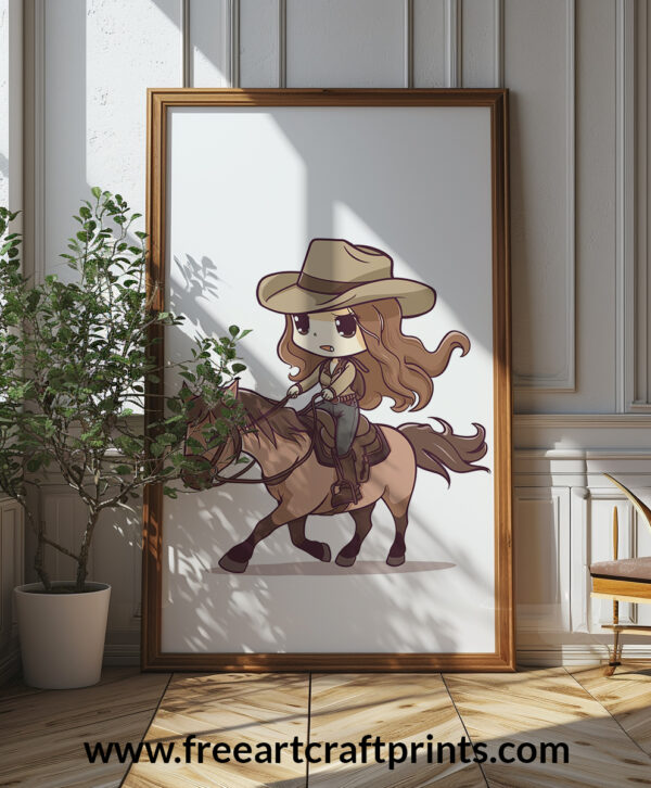 Wild West Whimsy: Kawaii Cowgirl On Horseback