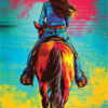 Vivid Trails: Maximalist Cowgirl On Horseback