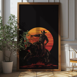 Sunset Rodeo: Minimalist Bull Rider Poster