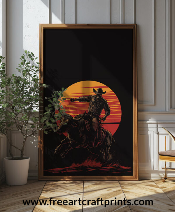 Sunset Rodeo: Minimalist Bull Rider Poster