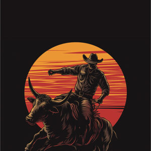 Sunset Rodeo: Minimalist Bull Rider Poster