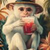 Adorable Monkey Drinking Cocktail Poster - High-resolution Tropical Wall Art (300 Dpi, 24x36 Inches)