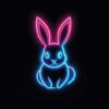 Neon Bunny Wall Art - Minimalist Glow Poster Design (24x36 Inches, High-resolution 300 Dpi)