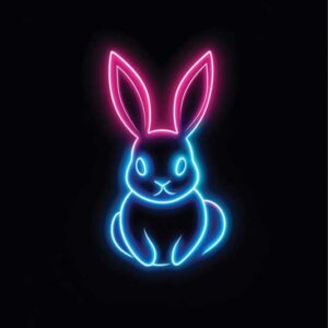 Neon Bunny Wall Art - Minimalist Glow Poster Design (24x36 Inches, High-resolution 300 Dpi)