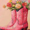 Pink Cowboy Boots With Flowers Wall Art - Charming And Colourful Poster Design (24x36 Inches, High-resolution 300 Dpi)