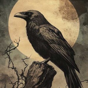 Gothic Raven Under The Full Moon - High-resolution Dark Art Poster (300 Dpi, 24x36 Inches)