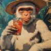 Serious Monkey Drinking Cocktail Poster - High-resolution Tropical Wall Art (300 Dpi, 24x36 Inches)