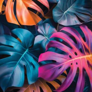 Tropical Monstera Leaves Wall Art - Vibrant Botanical Poster Design (24x36 Inches, High-resolution 300 Dpi)