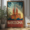 Barcelona Sunrise: Vintage Travel Poster