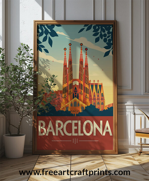 Barcelona Sunrise: Vintage Travel Poster