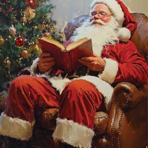 Vintage Santa Reading By The Christmas Tree - High-resolution Holiday Poster (300 Dpi, 24x36 Inches)