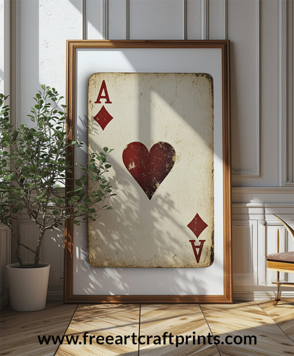 Ace Of Diamonds And Hearts: Vintage Playing Card Wall Art