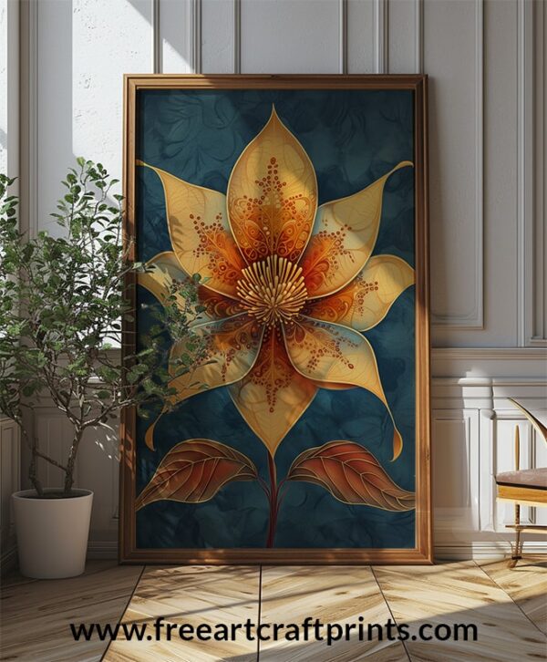 Golden Blossom: Art Deco Floral Poster