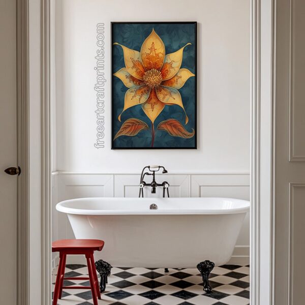 Golden Blossom: Art Deco Floral Poster