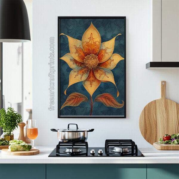 Golden Blossom: Art Deco Floral Poster