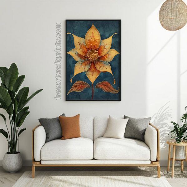 Golden Blossom: Art Deco Floral Poster