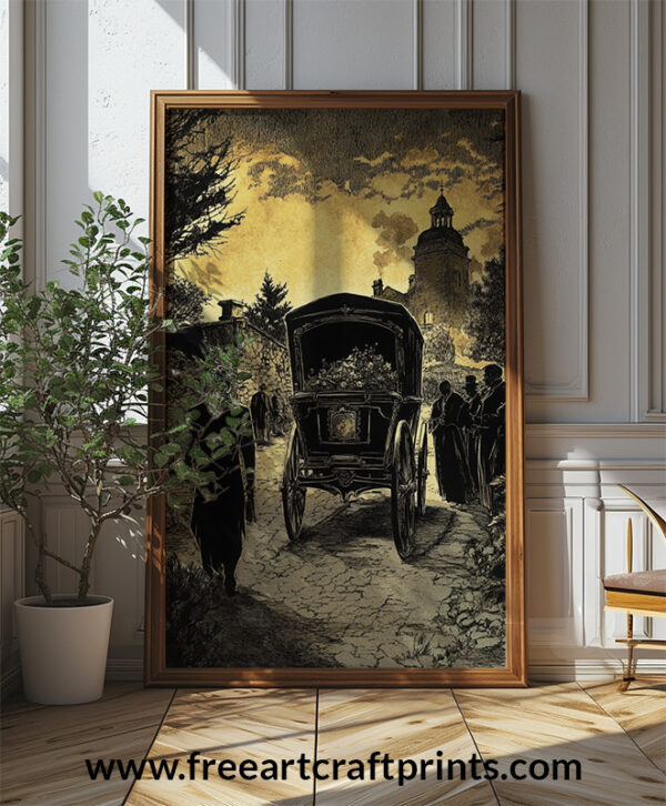 Victorian Gothic Funeral Procession Art Print - Haunting Halloween Decor (300 Dpi, 24x36 Inches)