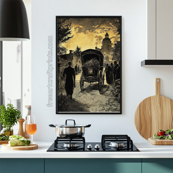 Victorian Gothic Funeral Procession Art Print - Haunting Halloween Decor (300 Dpi, 24x36 Inches)