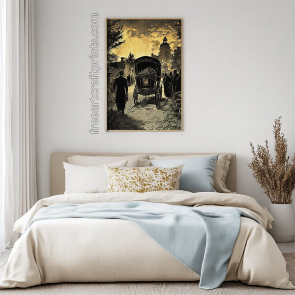 Victorian Gothic Funeral Procession Art Print - Haunting Halloween Decor (300 Dpi, 24x36 Inches)