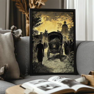 Victorian Gothic Funeral Procession Art Print - Haunting Halloween Decor (300 Dpi, 24x36 Inches)