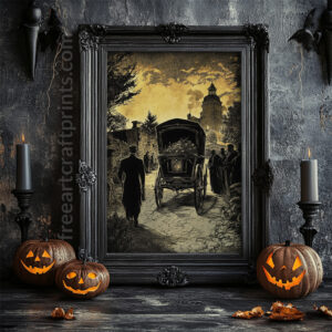 Victorian Gothic Funeral Procession Art Print - Haunting Halloween Decor (300 Dpi, 24x36 Inches)