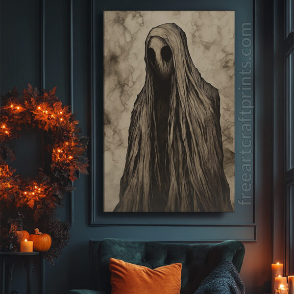 Ghostly Apparition Art Print - Gothic Halloween Decor (300 Dpi, 24x36 Inches)