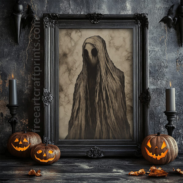 Ghostly Apparition Art Print - Gothic Halloween Decor (300 Dpi, 24x36 Inches)