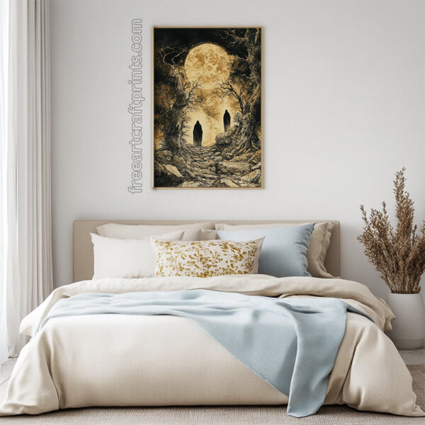 Moonlit Shadows - Gothic Ghouls Halloween Art Print (300 Dpi, 24x36 Inches)