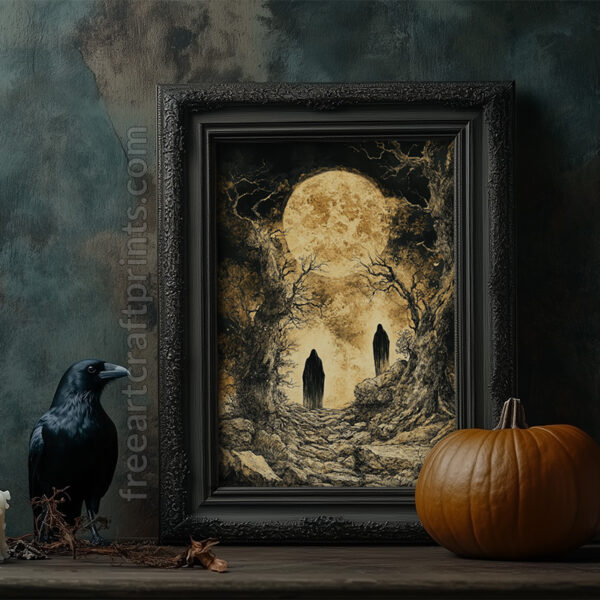 Moonlit Shadows - Gothic Ghouls Halloween Art Print (300 Dpi, 24x36 Inches)