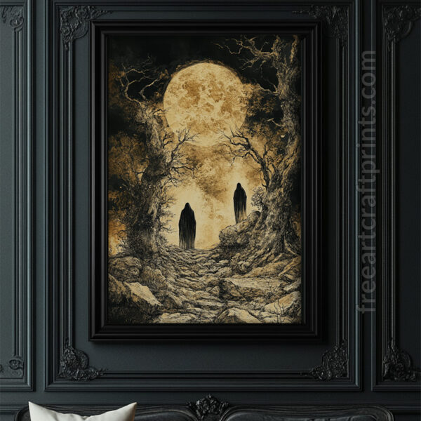 Moonlit Shadows - Gothic Ghouls Halloween Art Print (300 Dpi, 24x36 Inches)