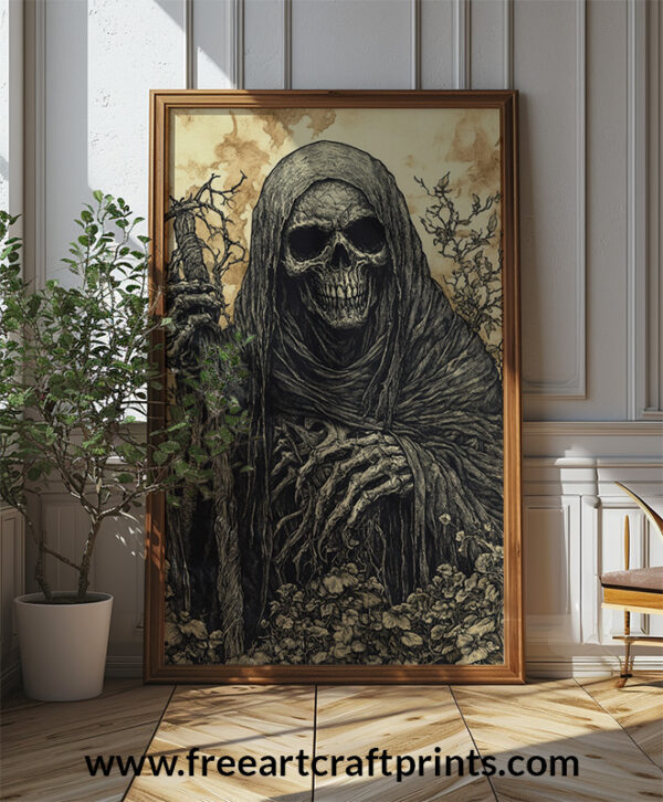 Grim Reaper's Gaze - Dark Art Halloween Poster (300 Dpi, 24x36 Inches)