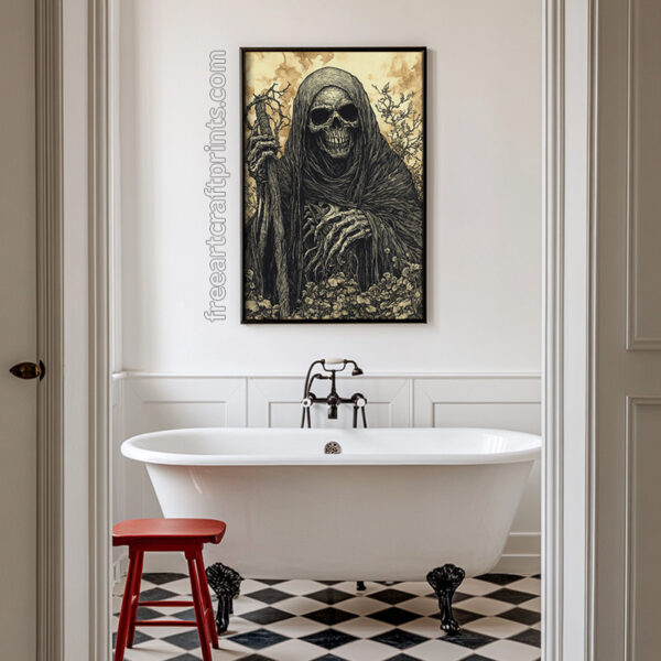 Grim Reaper's Gaze - Dark Art Halloween Poster (300 Dpi, 24x36 Inches)