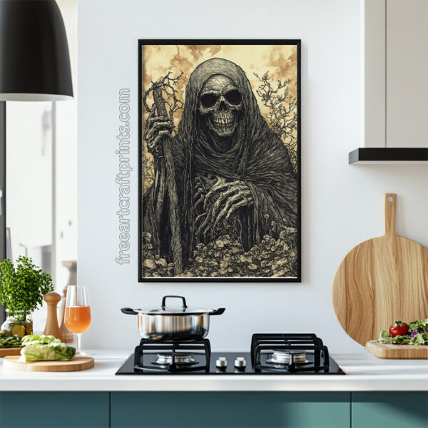 Grim Reaper's Gaze - Dark Art Halloween Poster (300 Dpi, 24x36 Inches)