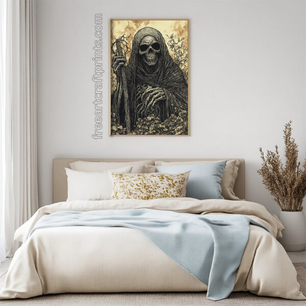 Grim Reaper's Gaze - Dark Art Halloween Poster (300 Dpi, 24x36 Inches)