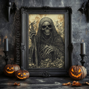 Grim Reaper's Gaze - Dark Art Halloween Poster (300 Dpi, 24x36 Inches)