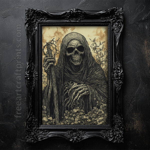 Grim Reaper's Gaze - Dark Art Halloween Poster (300 Dpi, 24x36 Inches)