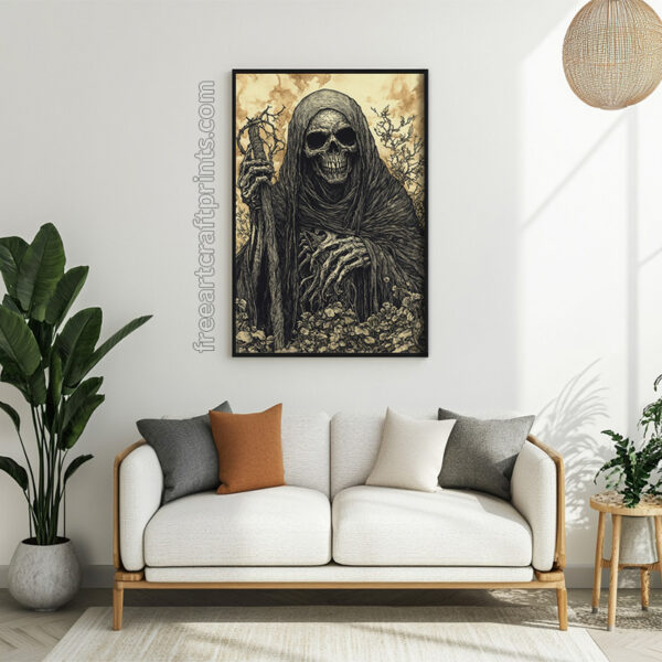 Grim Reaper's Gaze - Dark Art Halloween Poster (300 Dpi, 24x36 Inches)