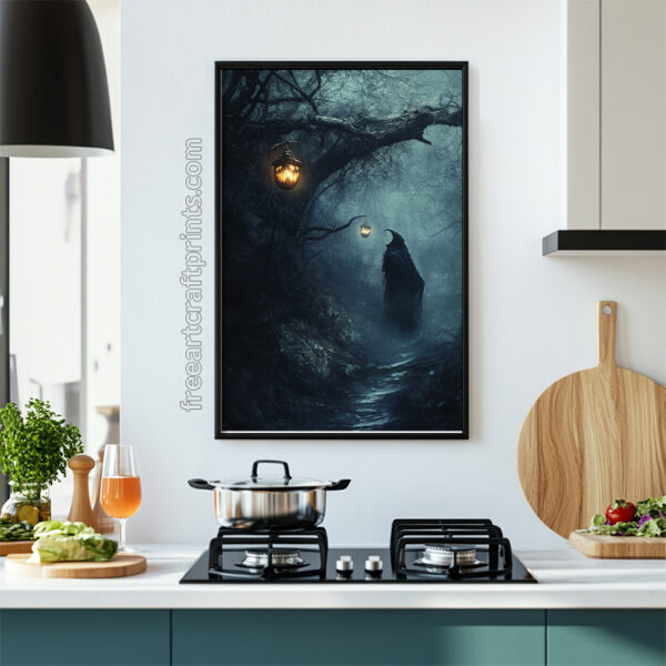 Haunted Path - Spooky Graveyard Halloween Art Print (300 Dpi, 24x36 Inches)