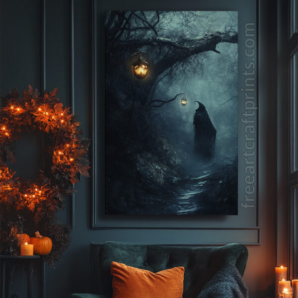 Haunted Path - Spooky Graveyard Halloween Art Print (300 Dpi, 24x36 Inches)