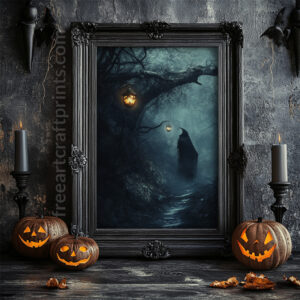 Haunted Path - Spooky Graveyard Halloween Art Print (300 Dpi, 24x36 Inches)