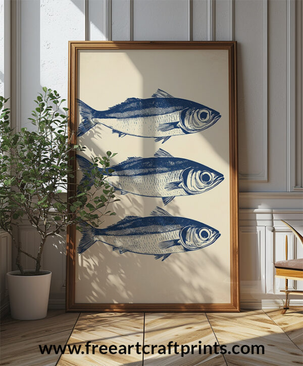 Ocean's Trio: Vintage Sardines Poster - Blue