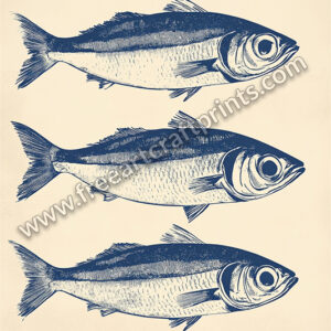 Ocean's Trio: Vintage Sardines Poster - Blue