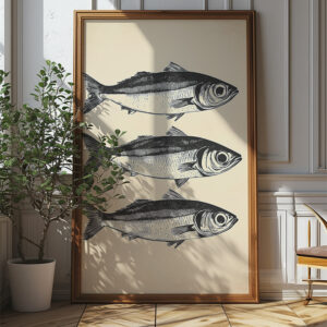 Ocean's Trio: Vintage Sardines Poster - Black